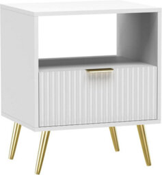 Hygrad Built to Survive Free Standing White Wooden Chic Modern Bedside Sofa End Table Nightstand With Metal Golden Legs For Bedroom Living Room - thumbnail 7