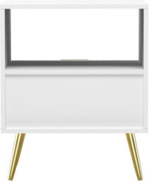Hygrad Built to Survive Free Standing White Wooden Chic Modern Bedside Sofa End Table Nightstand With Metal Golden Legs For Bedroom Living Room - thumbnail 8