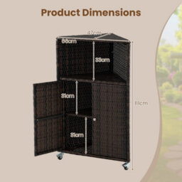 Rattan Corner Bar Cart Outdoor Storage Cabinet With Wheels - thumbnail 2