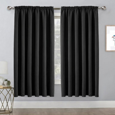Bedlooms Black Thermal Insulated Blackout Pencil Pleat Standard Window Curtain (Pair) 66 X 54 Inches With Tie Backs Two - image 1