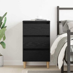 Berkfield Durable Bedside Cabinet With Wooden Leg Black Oak 40X35X69 Cm - thumbnail 4
