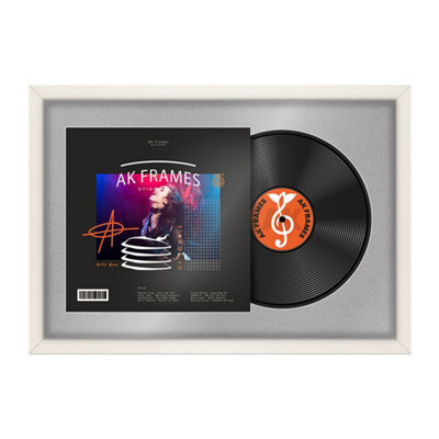 "AK Frames 25X17"" White Sleek Vinyl Record Frame With Silver Mount For 12 Inch Lp Cover & Disc - Overlapped Design" - image 1