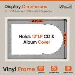 "AK Frames 25X17"" White Sleek Vinyl Record Frame With Silver Mount For 12 Inch Lp Cover & Disc - Overlapped Design" - thumbnail 2