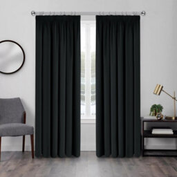 Ameha Black Plain Blackout Curtain Ready Made Pencil Pleat Thermal Insulated Curtain Pair 90''x90'' With Tiebacks Home Decor Uk - thumbnail 1