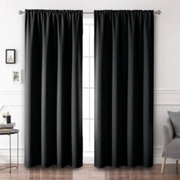 Ameha Black Plain Blackout Curtain Ready Made Pencil Pleat Thermal Insulated Curtain Pair 90''x90'' With Tiebacks Home Decor Uk - thumbnail 2