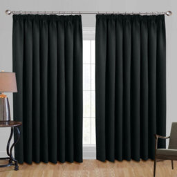 Ameha Black Plain Blackout Curtain Ready Made Pencil Pleat Thermal Insulated Curtain Pair 90''x90'' With Tiebacks Home Decor Uk - thumbnail 5
