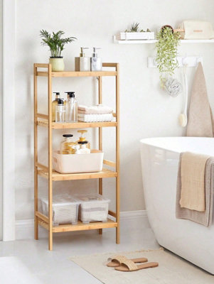 Songmics 4 Tier Bamboo Shelf Storage Unit For Bathroom, Bookcase, 45 X 31.5 X 111 Cm, For Living Room,bedroom,balcony,woody Colour - image 1