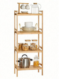 Songmics 4 Tier Bamboo Shelf Storage Unit For Bathroom, Bookcase, 45 X 31.5 X 111 Cm, For Living Room,bedroom,balcony,woody Colour - thumbnail 9