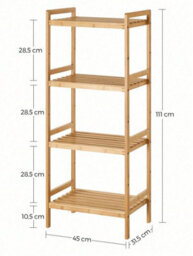 Songmics 4 Tier Bamboo Shelf Storage Unit For Bathroom, Bookcase, 45 X 31.5 X 111 Cm, For Living Room,bedroom,balcony,woody Colour - thumbnail 7