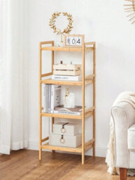 Songmics 4 Tier Bamboo Shelf Storage Unit For Bathroom, Bookcase, 45 X 31.5 X 111 Cm, For Living Room,bedroom,balcony,woody Colour - thumbnail 2