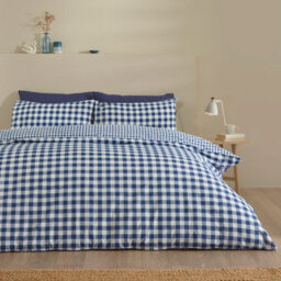 Catherine Lansfield Bamford Gingham Check Reversible King Duvet Cover Set With Pillowcases Navy Blue - thumbnail 2