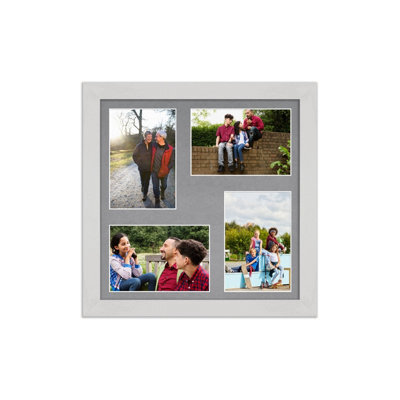 AK Frames 12X12 White Ash Modern Multi Photo Frame With Mid Grey Mount - Holds 4 Apertures (4X) 6X4 Photos - image 1
