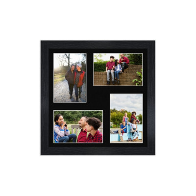 AK Frames 12X12 Black Modern Multi Photo Frame With Black Mount - Holds 4 Apertures (4X) 6X4 Photos - image 1