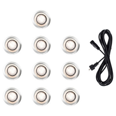 Valuelights 10 Pack Ip67 Rated 40mm Warm White Led Round Decking Kitchen Plinth Lights Kit With 3M Extension - image 1