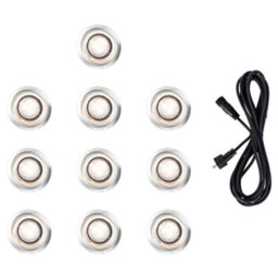 Valuelights 10 Pack Ip67 Rated 40mm Warm White Led Round Decking Kitchen Plinth Lights Kit With 3M Extension