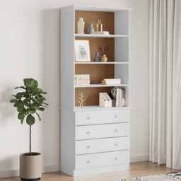 Berkfield Bookcase With Drawers Alta White 77X35X186.5 Cm Solid Wood Pine - thumbnail 1