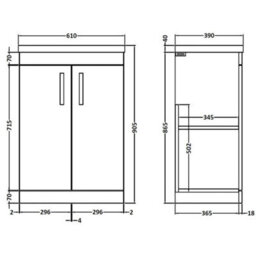 Dezine Hamble 600mm Gloss Grey Floor Standing 2 Door Vanity Unit, With Basin - thumbnail 4