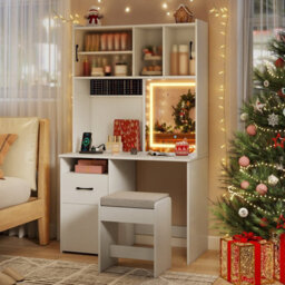 Gainoom Vanity Desk And Stool Set With Mirror & Lights Makeup Dressing Table With Power Outlets - thumbnail 5