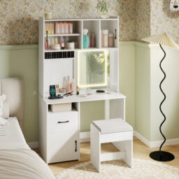 Gainoom Vanity Desk And Stool Set With Mirror & Lights Makeup Dressing Table With Power Outlets - thumbnail 4