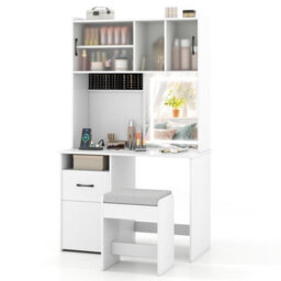 Gainoom Vanity Desk And Stool Set With Mirror & Lights Makeup Dressing Table With Power Outlets