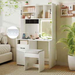Gainoom Vanity Desk And Stool Set With Mirror & Lights Makeup Dressing Table With Power Outlets - thumbnail 3