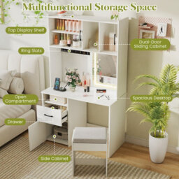 Gainoom Vanity Desk And Stool Set With Mirror & Lights Makeup Dressing Table With Power Outlets - thumbnail 9