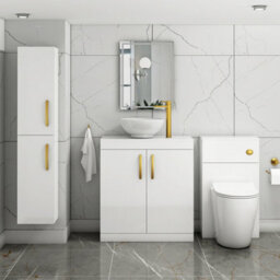 Royal Bathrooms Turin 800mm Floor Standing Vanity Unit 2 Door Gloss White & Countertop Basin - Breeze With Brushed Brass Handle - thumbnail 2