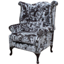Chesterfield High Back Wing Chair Lustro Flint Velvet Fabric In Queen Anne Style - thumbnail 2