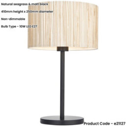 Loops Standing Floor & Table Lamp Set - Natural Seagrass Drum Shades & Matt Black Metal Stands - thumbnail 7