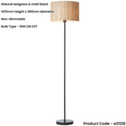 Loops Standing Floor & Table Lamp Set - Natural Seagrass Drum Shades & Matt Black Metal Stands - thumbnail 3