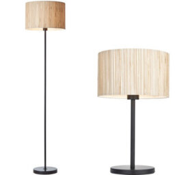 Loops Standing Floor & Table Lamp Set - Natural Seagrass Drum Shades & Matt Black Metal Stands
