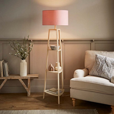 Valuelights Hiru Cream 3 Tier Shelf Floor Lamp With Blush Drum Shade - image 1