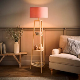 Valuelights Hiru Cream 3 Tier Shelf Floor Lamp With Blush Drum Shade - thumbnail 2