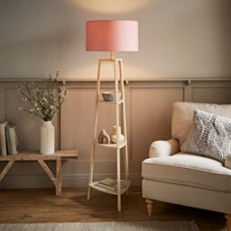 Valuelights Hiru Cream 3 Tier Shelf Floor Lamp With Blush Drum Shade - thumbnail 1
