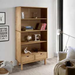 Vidaxl Bookcase Otta With 2 Drawers Brown Solid Wood Pine Bookcases - thumbnail 1