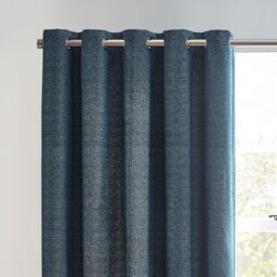 furn. Harris Blue Herringbone Chenille Lined Eyelet Curtains (W)167Cm (L)183Cm, Pair - thumbnail 2