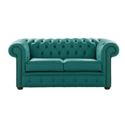 Chesterfield 2 Seater Shelly Dark Teal Leather Sofa Settee Bespoke In Classic Style - image 1