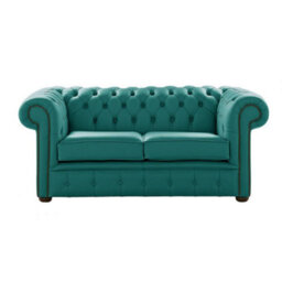 Chesterfield 2 Seater Shelly Dark Teal Leather Sofa Settee Bespoke In Classic Style - thumbnail 1