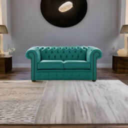 Chesterfield 2 Seater Shelly Dark Teal Leather Sofa Settee Bespoke In Classic Style - thumbnail 3