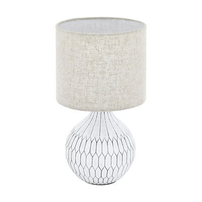 Elegant White Table Lamp With Light Brown Fabric Shade For Stylish Home Decor - image 1