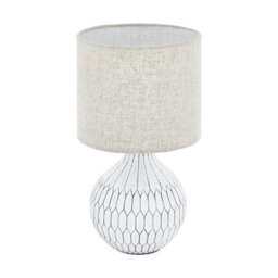 Elegant White Table Lamp With Light Brown Fabric Shade For Stylish Home Decor