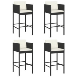 Walplus Bar Stools 4 Pcs With Cushions Black Poly Rattan - thumbnail 2