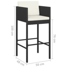 Walplus Bar Stools 4 Pcs With Cushions Black Poly Rattan - thumbnail 7