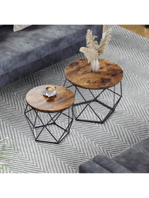 LEDREM Coffee Tables, Set Of 2 Side Tables, Robust Steel Frame, For Living Room, Bedroom, Rustic Brown And Black - image 1