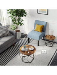 LEDREM Coffee Tables, Set Of 2 Side Tables, Robust Steel Frame, For Living Room, Bedroom, Rustic Brown And Black - thumbnail 4