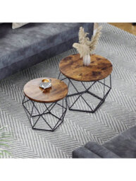 LEDREM Coffee Tables, Set Of 2 Side Tables, Robust Steel Frame, For Living Room, Bedroom, Rustic Brown And Black - thumbnail 1