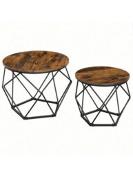LEDREM Coffee Tables, Set Of 2 Side Tables, Robust Steel Frame, For Living Room, Bedroom, Rustic Brown And Black - thumbnail 2