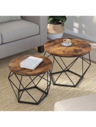 LEDREM Coffee Tables, Set Of 2 Side Tables, Robust Steel Frame, For Living Room, Bedroom, Rustic Brown And Black - thumbnail 5