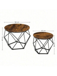 LEDREM Coffee Tables, Set Of 2 Side Tables, Robust Steel Frame, For Living Room, Bedroom, Rustic Brown And Black - thumbnail 6