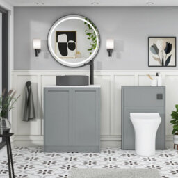 Royal Bathrooms Royal Bathroom Elmore 700mm Matt Pebble Grey Freestanding Countertop Bathroom Vanity Unit 2 Door With Art Round Basin - thumbnail 5